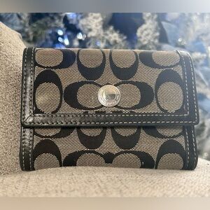 Coach Black and Tan Signature Wallet